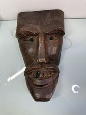 Magnifique Masque Tête En Bois Style Asiatique? Africain ? Fait Main Vintage