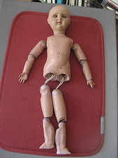 ++"535.22"  POUPEE ANCIENNE EN COMPOSITION ET BOIS  A RESTAURER  "YEUX DORMEURS"