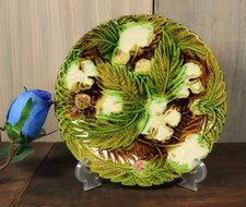 Antique French Majolica Plate Art Nouveau Onnaing Strawberries Leaves Victorian