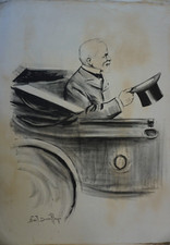 Noël DORVILLE 1874-1938 LITHO ORIGINALE CARICATURE HOMME SATIRISME BEAUNE 1902 e