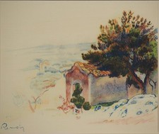 Pierre-Auguste RENOIR : Paysage de Provence, Lithographie et pochoir signée