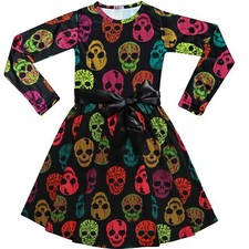 A2Z 4 Enfants Filles Robes De Fête Halloween Imprimé Crânes Multicolores