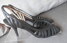 HEYRAUD slingback Escarpins découpes lanières 100% cuir noir T 36  ETAT NEUF