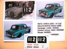 RS073 SIMCA 1000 n°112 Rallye Monte Carlo 1966 decal ReStart 1/43 Norev Kiosque