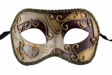 Masque venitien Colombine rouge doré loup Peint à la main Bal costumé 1093 V17