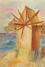 Tableau aquarelle impressionniste vintage paysage/paysage marin