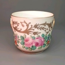 Petit Cache Pot Vase Porcelaine De Mehun Charles Pillivuyt Fleurs Dorure