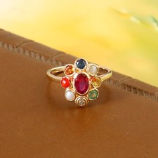 Bague Femme En Argent Plaqué Or 18 Carats Avec Pierre Précieuse Navaratna #1144