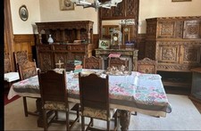 Enorme salle à manger complete Breton Gothique 8 chaises bois massif Henri 2 