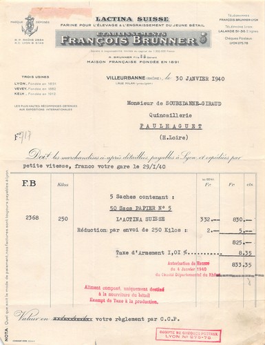 1939 farine lactina suisse ets - farine,