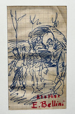 Caleche Voiture Cheval EMMANUEL BELLINI Encre DESSIN ORIGINAL XX°