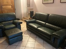 banquette fauteuil et repose-pied en cuir vert+fauteuil