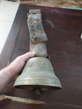 SONNAILLE ANCIENNE CLOCHE DE VACHE EN BRONZE & SON COLLIER MONTAGNE PYRENEES 