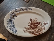 Ceramique Plat Ovale. Couple Oiseaux  , Papillon ?.  A.Maire Marseille.  
