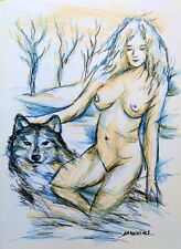 Femme nue seins nus Dessin