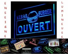 LED PANNEAU RESTAURANT COMMERCE BURGER KEBAB OUVERT PUB ENSEIGNE LUMINEUSE NEON