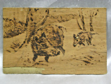 ANCIENNE CPA PLAQUE EN BOIS PYROGRAVURE SANGLIER CHASSE VENERIE CARTE POSTALE