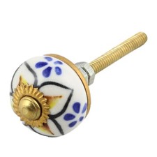 Bouton de meuble en céramique Petite poignée de porte Fleur blanc-bleu-jaune