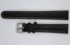 Bracelet montre dame ; 14mm ; CUIR VERITABLE ; NOIR surpiqué BLANC / 44-2