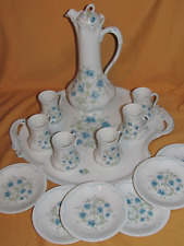Service à chocolat porcelaine Limoges chocolatière cabaret 6 tasses turquoise