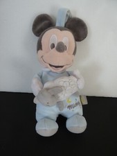 F2. Doudou Peluche MICKEY DISNEY Baby NICOTOY MUSICAL bleu mouton blanc TTBE