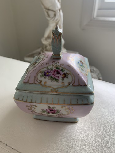 Hand painted lidded candy dish - hand,