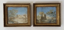 Acienne paire tableaux fol de soie paysage broderie française en soie XVIII-XIX