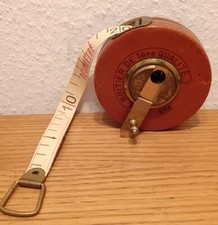 DECAMETRE Ancien Mètre À Ruban, De Mesure VINTAGE BMI CUIR LAITON 10M GEOMETRE