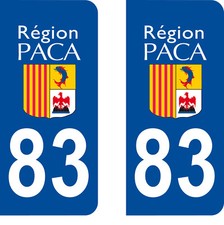 Département 83 sticker 2 autocollants style immatriculation AUTO PLAQUE