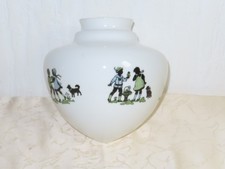 Abat-Jour Blanc Pour Plafonnier Avec "Garçon Avec Fille Et Chien" Années 50