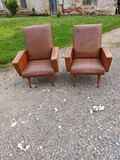 Paire de Fauteuils Vintage Skai Marron
