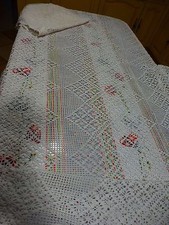 vintage,faits main  nappe ou futur rideau +housse coussin coton crochet  t b e 