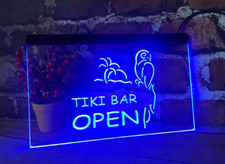 Enseigne lumineuse néon LED ouverte Tiki Bar pour bière rhum cocktails bar ca...