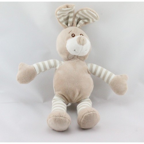Doudou lapin beige blanc - , rayé
