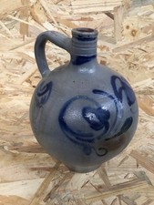 Jarre Huilier Ancien Grès Bleu Alsace Décoration XIXeme Vintage #D063