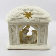 Partylite O Saint Nuit Crèche P0108 Porte-Bougie Céramique Noël Crème