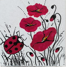 Magnet  Art-  Coccinelle et Coquelicot- mini tableau - original- unique