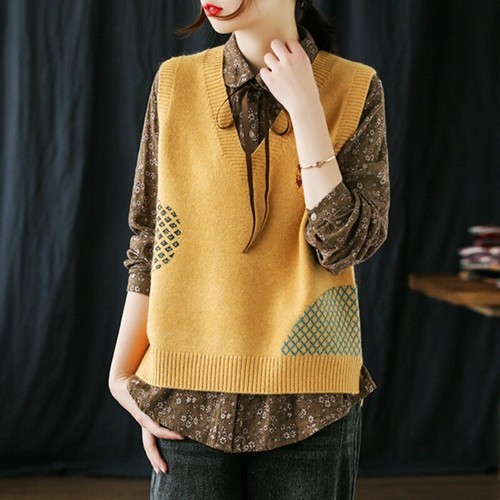 Gilet tricot femme - col, en