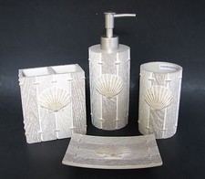 Neuf 4 PC Set Gris,Gris + Palourde Coque Plage Corde Résine Savon Distributeur +