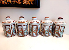 Lot de 5 Pots à Epices en Céramique - Forme Octogonale Décor Paravent Japonisant