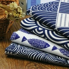 Oriental Tissu Lin Coton Imprimé Floral Rideau Nappe de Table DIY Matière