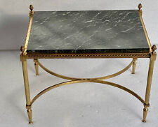 1950/70 Table Basse Bronze Doré Plateau Marbre Vert De Mer Avec Entretoise