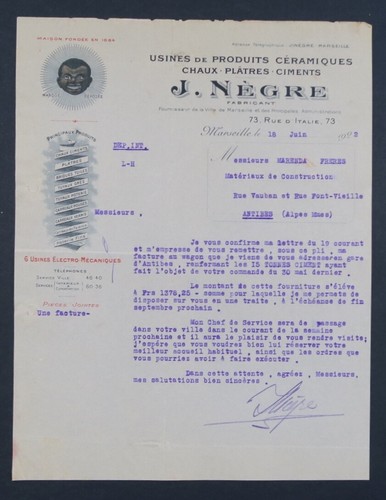 Facture 1922 produit ceramique - facture,