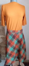 Jupe évasée vintage année 70 laine tartan vert orange marron taille 36 Fait main