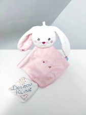 Doudou Plat/Mouchoir Petit Lapin Blanc Nez Rose Coeurs Yeux Gris - Sucre D'orge