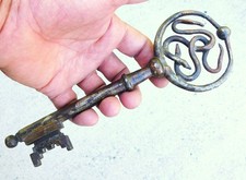 233mm, Ancienne grande Clé, Clef forgé serpents entrelacés, caducée, Key Antique