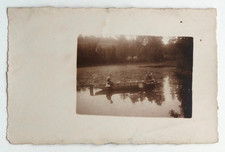 Barque hommes, souvenir vacances Ardennes- Photo ancienne snapshot RPPC CPA 1913