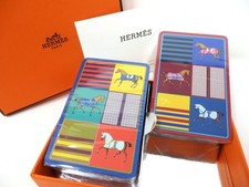 Jeu de 2 jeux de cartes à jouer HERMES design cheval authentique en boîte cad...