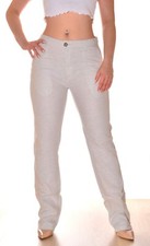 long pantalon décontracté droit taille basse lin et coton beige crème uni T38