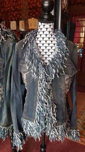 Veste jean frangé - jean, t36
